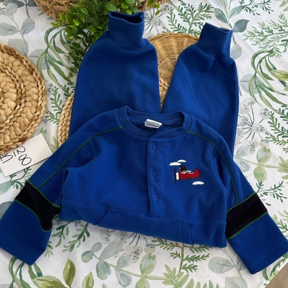 Vintage Y2K Gymboree Airplane Embroidered Coveralls Jumpsuit Cozy 12-18M Boy